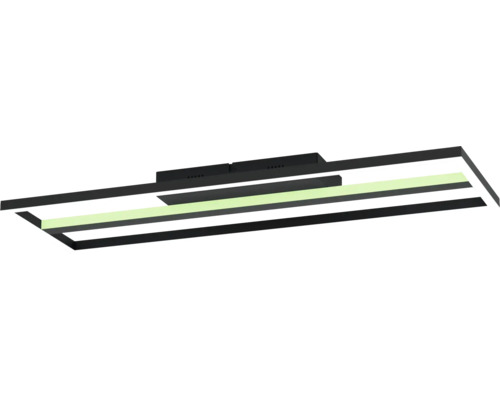 Moderne LED-plafondlamp in rechthoekig design van zwart metaal met geïntegreerde lichtbron.