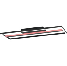 Moderne LED-plafondlamp in rechthoekig, plat ontwerp van zwart metaal met geïntegreerde kleurwisseling.