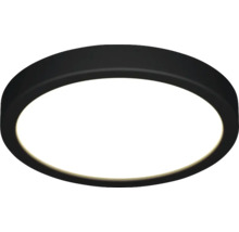 Ronde LED-plafondlamp met zwarte rand en witte diffusor.