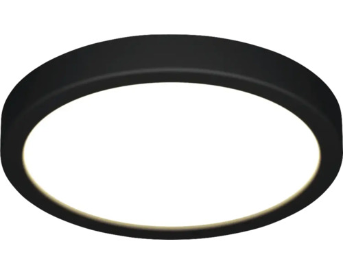 Ronde LED-plafondlamp met zwarte rand en witte diffusor.