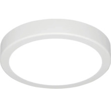 Platte, ronde LED-plafondlamp van kunststof in het wit.