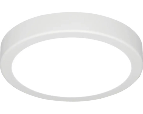 Platte, ronde LED-plafondlamp van kunststof in het wit.