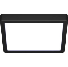Vierkante LED-plafondlamp met zwart frame en wit lichtvlak.