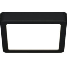 Vierkante LED-plafondlamp met zwart frame en wit lichtoppervlak.