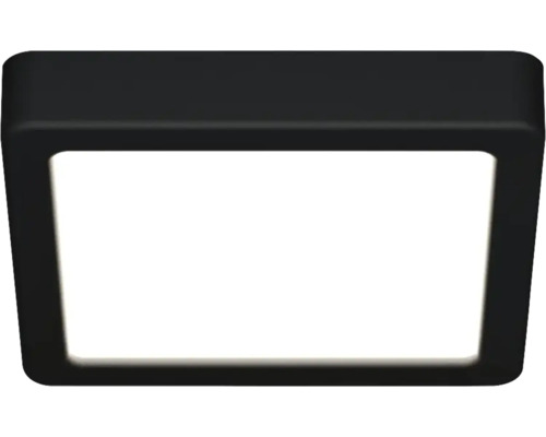 Vierkante LED-plafondlamp met zwart frame en wit lichtoppervlak.