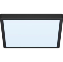 Vierkante plafondlamp met zwart frame en wit verlichtingsvlak.