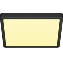 Vierkant LED-paneel met zwart frame en wit lichtoppervlak.