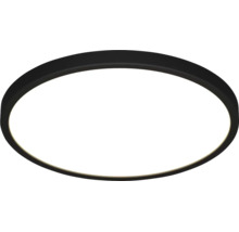 Ronde LED-plafondlamp met zwart frame en wit lichtoppervlak.