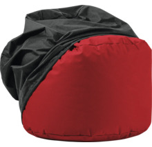 Ronde zitzak van textielweefsel in rood en zwart.