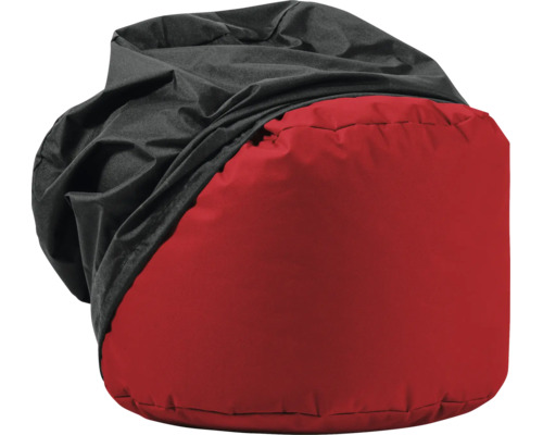 Ronde zitzak van textielweefsel in rood en zwart.