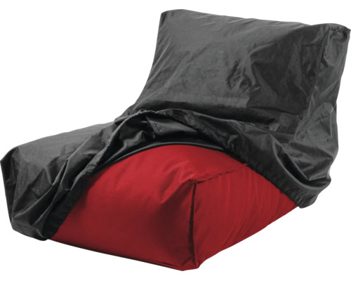 Rode zitzak met zwarte beschermhoes.