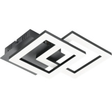 Moderne LED-plafondlamp met twee in elkaar grijpende vierkante frames en een vierkante montagevoet.