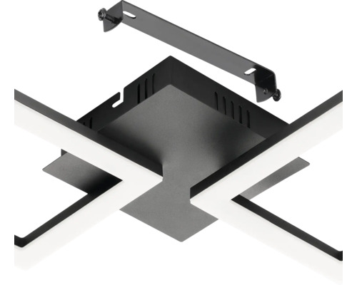 Zwarte LED-plafondlampvoet met montagebeugel en schroeven.