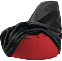 Rode zitzak met een zwarte beschermhoes van weerbestendig materiaal.