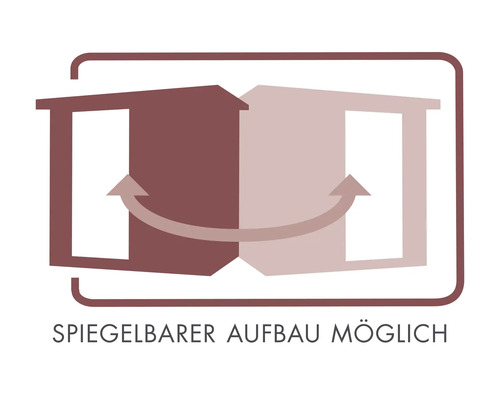 Symbool voor een gespiegelde opbouw van het tuinhuis.