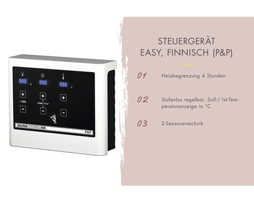 Saunabesturing Easy Fins met vier uur verwarmingsbegrenzing en twee sensortechniek