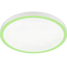 Ronde plafondlamp met een witte diffuser en een groene buitenring.