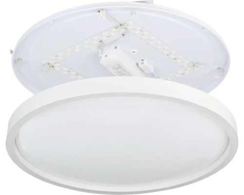Ronde LED-plafondlamp inclusief binnenaanzicht van de LED-modules en gemonteerde kap.