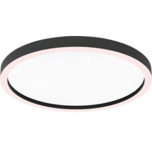 Ronde LED plafondlamp met zwarte rand en witte diffuser.