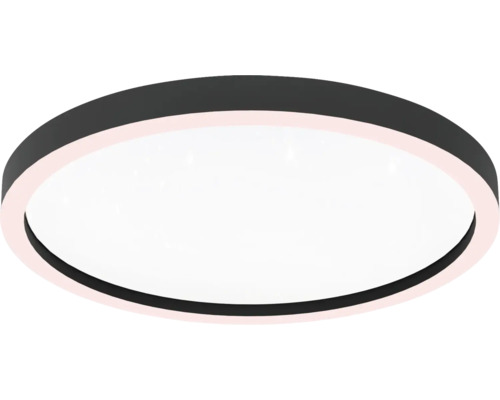 Ronde LED plafondlamp met zwarte rand en witte diffuser.