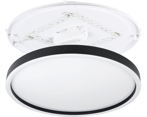 Ronde LED-plafondlamp met zwarte rand en witte diffuser, inclusief LED-module.