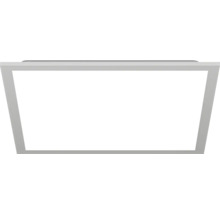 Vlak, rechthoekig LED-paneel voor plafondmontage met zilveren frame.