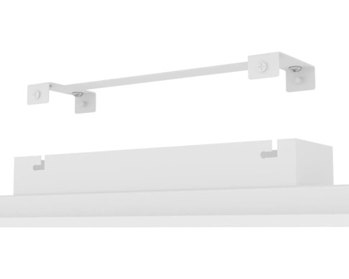 Montagebeugel voor LED paneel met bevestigingsschroeven en bijpassende lampbehuizing.