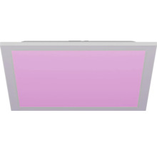 Rechthoekig LED-paneel met wit frame en roze lichtveld.