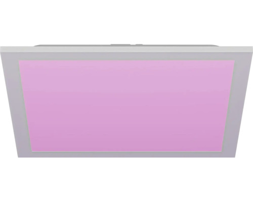 Rechthoekig LED-paneel met wit frame en roze lichtveld.