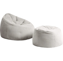 Zitzak en bijpassende hocker van geribbelde corduroy stof.