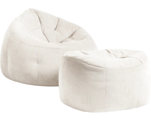 Witte zitzak met bijpassende hocker van corduroy