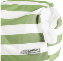 Groen-wit gestreepte zitzak met ritssluiting, witte binnenzak en Sitting Point Logo.