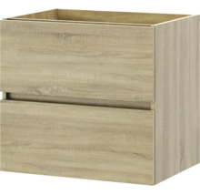 Wastafelonderkast in eikenlook met twee greeploze laden.