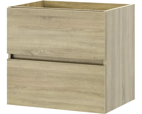Wastafelonderkast in eikenlook met twee greeploze laden.