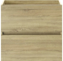 Wastafelonderkast met twee laden in houtlook en greeploos design.