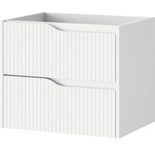 Witte wastafelonderkast met twee laden en verticaal ribbelprofiel.