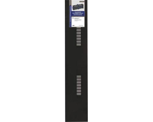 Vensterbank van MDF met zwarte folie, inclusief twee ventilatieroosters, afmeting 160 bij 30 centimeter.