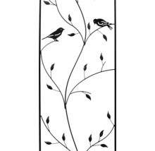 Metalen klimplantensteun met decoratief vogel- en takmotief.