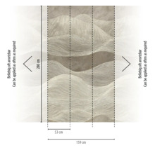 Schematische weergave van fotobehang met abstract golfpatroon. Afmetingen: 280 centimeter hoog, 159 centimeter breed, 53 centimeter per baan.