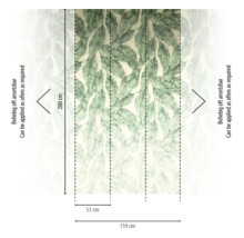 Vlies fotobehang met bladeren, hoogte 280 centimeter, breedte 159 centimeter, oneindig herhaalbaar, baanbreedte 53 centimeter.