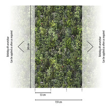 Vlies fotobehang met een dicht plantenpatroon van een verticale tuin. Hoogte 280 centimeter, breedte 159 centimeter, baanbreedte 53 centimeter.
