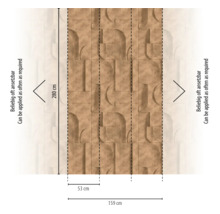 Vliesbehang met geometrisch 3D-steenpatroon. Afmetingen: 280 centimeter hoog, 53 centimeter breed per baan, kan herhaald worden toegepast.