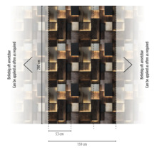 Vliesbehang met 3D-blokpatroon in hout- en steenlook, 280 centimeter hoog, 159 centimeter breed, oneindig herhaalbaar.