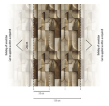 Technische tekening van behang met een 3D-geometrisch patroon. Hoogte 280 centimeter, breedte per baan 53 centimeter. Oneindig herhaalbaar.