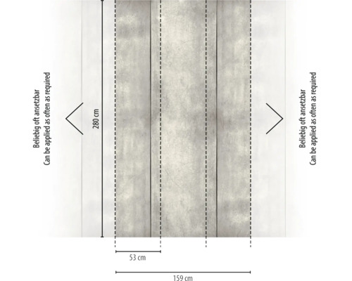 Fotobehang in betonlook met 3 banen, breedte 159 centimeter, hoogte 280 centimeter, naar wens herhaalbaar.
