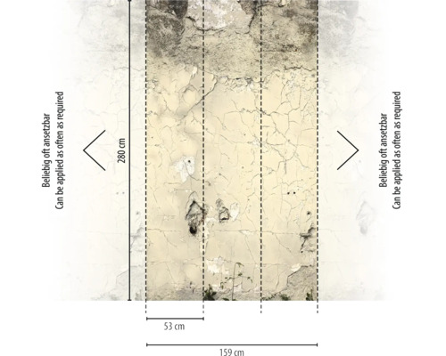 Fotobehang in betonlook, afmetingen 280 centimeter hoog en 159 centimeter breed, willekeurig herhaalbaar, rapport 53 centimeter.