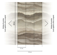 Fotobehang met bergmotief, hoogte 280 centimeter, breedte 159 centimeter, bestaande uit drie banen van 53 centimeter, onbeperkt herhaalbaar.
