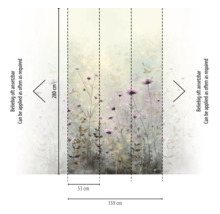 Fotobehang met wilde bloemen, hoogte 280 centimeter, breedte 159 centimeter, bestaande uit drie banen van 53 centimeter, oneindig herhaalbaar.