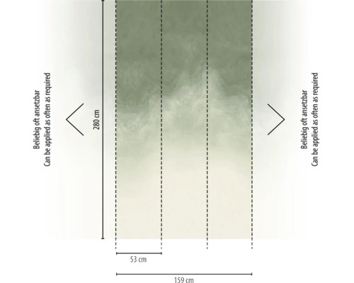 Vliesbehang met wolkenlook en kleurverloop, hoogte 280 centimeter, breedte 159 centimeter, kan zo vaak als nodig worden aangebracht.