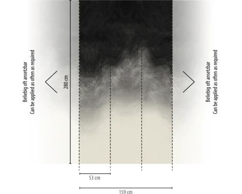 Fotobehang met wolkenpatroon, 159 bij 280 centimeter, bestaande uit 3 banen van 53 centimeter, kan zo vaak als nodig worden aangebracht.
